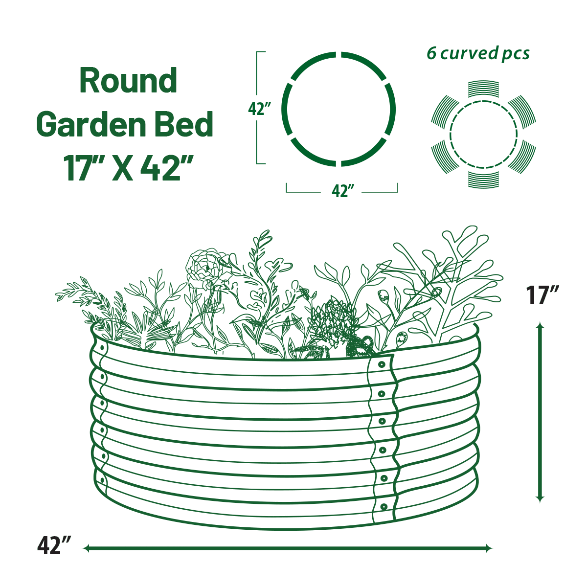 Olle Gardens 17" Tall x 42" Round Raised Garden Beds
