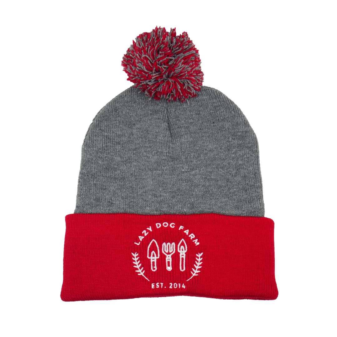 Lazy Dog Farm Embroidered Beanie - Heather Gray/Red