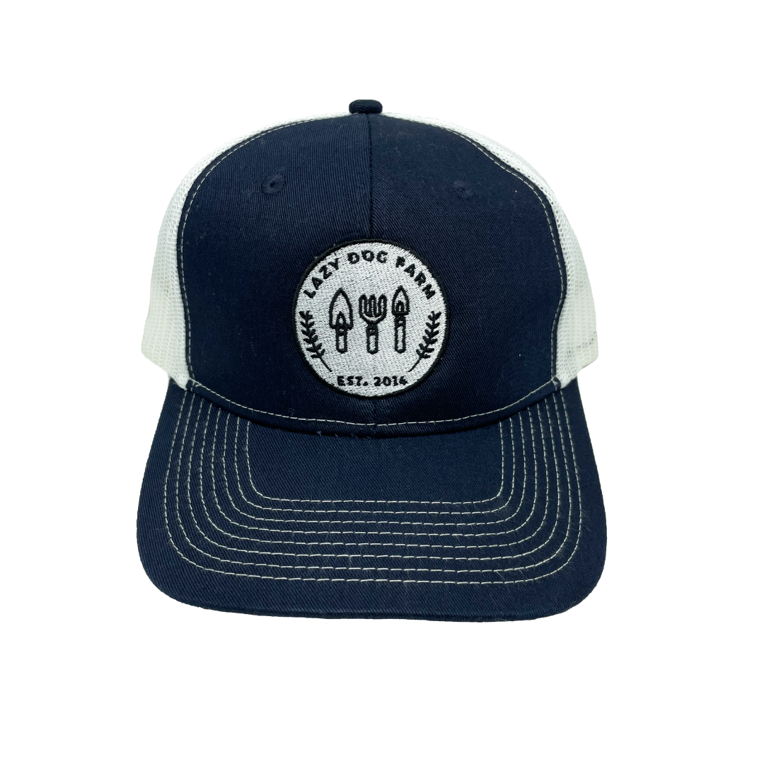 Embroidered Lazy Dog Farm Hat - Navy/White